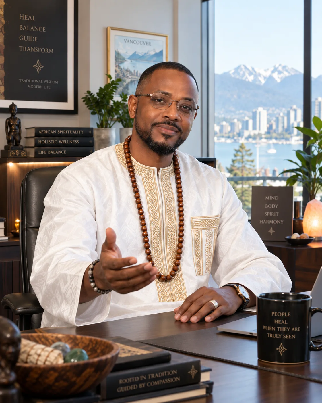 Professor Boukhari, African spiritual healer, in his Vancouver office